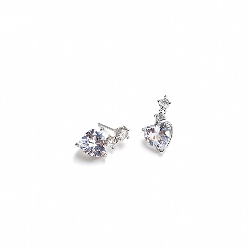 Heart-Shaped CZ Stud Earrings – Silver Plated Minimal Crystal Earrings