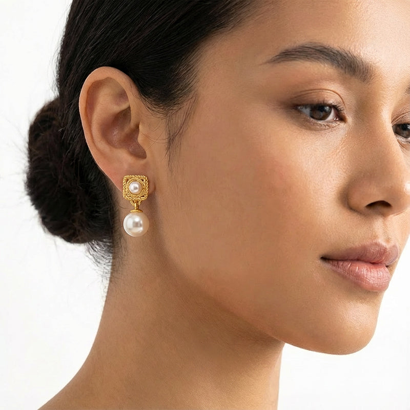 Exquisite 18K Gold-Plated Square & Pearl Earrings: Timeless Elegance Unleashed!