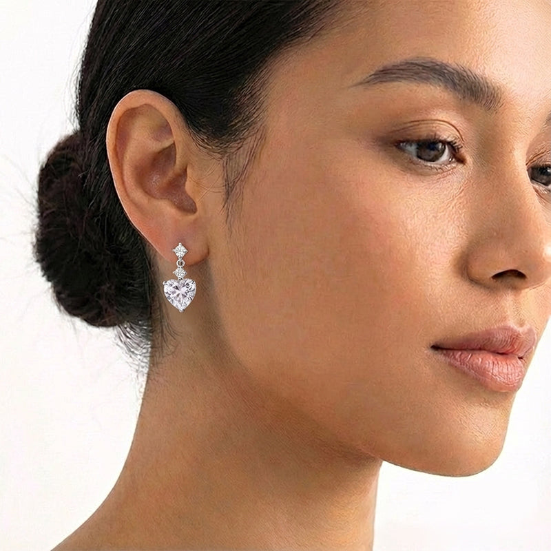 Heart-Shaped CZ Stud Earrings – Silver Plated Minimal Crystal Earrings