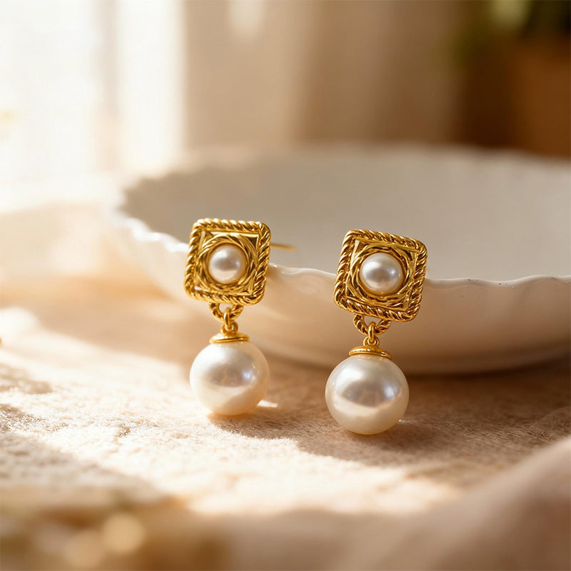 Exquisite 18K Gold-Plated Square & Pearl Earrings: Timeless Elegance Unleashed!