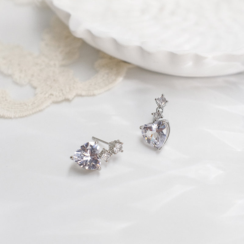 Heart-Shaped CZ Stud Earrings – Silver Plated Minimal Crystal Earrings