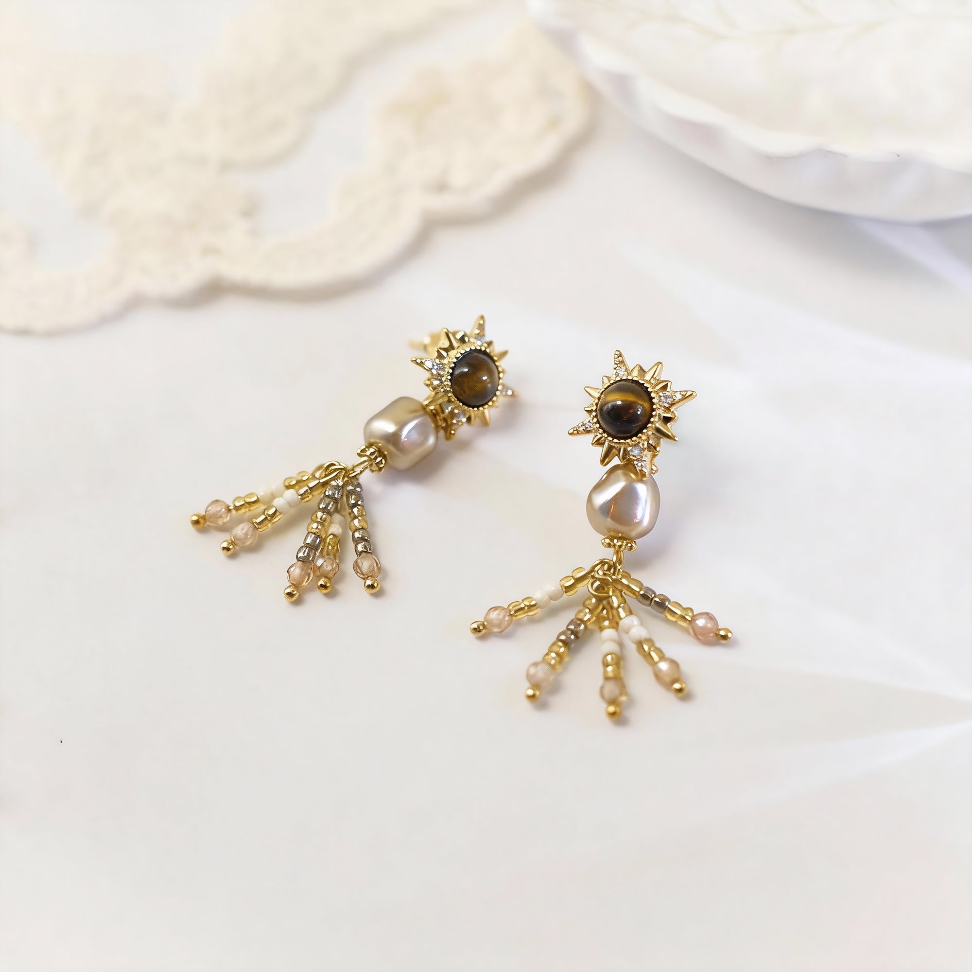 Boho-Chic 18K Gold-Plated Sun & Pearl Drop Earrings: Radiate Unique Style!
