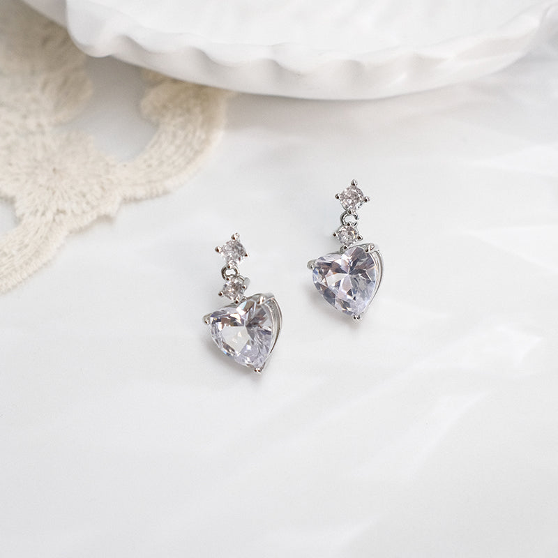 Heart-Shaped CZ Stud Earrings – Silver Plated Minimal Crystal Earrings