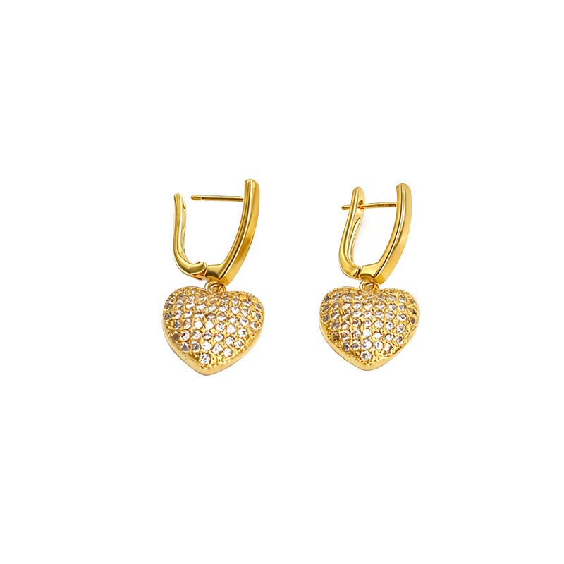 Pavé Heart Drop Earrings – 18K Gold Plated CZ Hoop Earrings