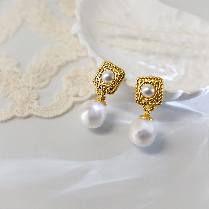 Exquisite 18K Gold-Plated Square & Pearl Earrings: Timeless Elegance Unleashed!
