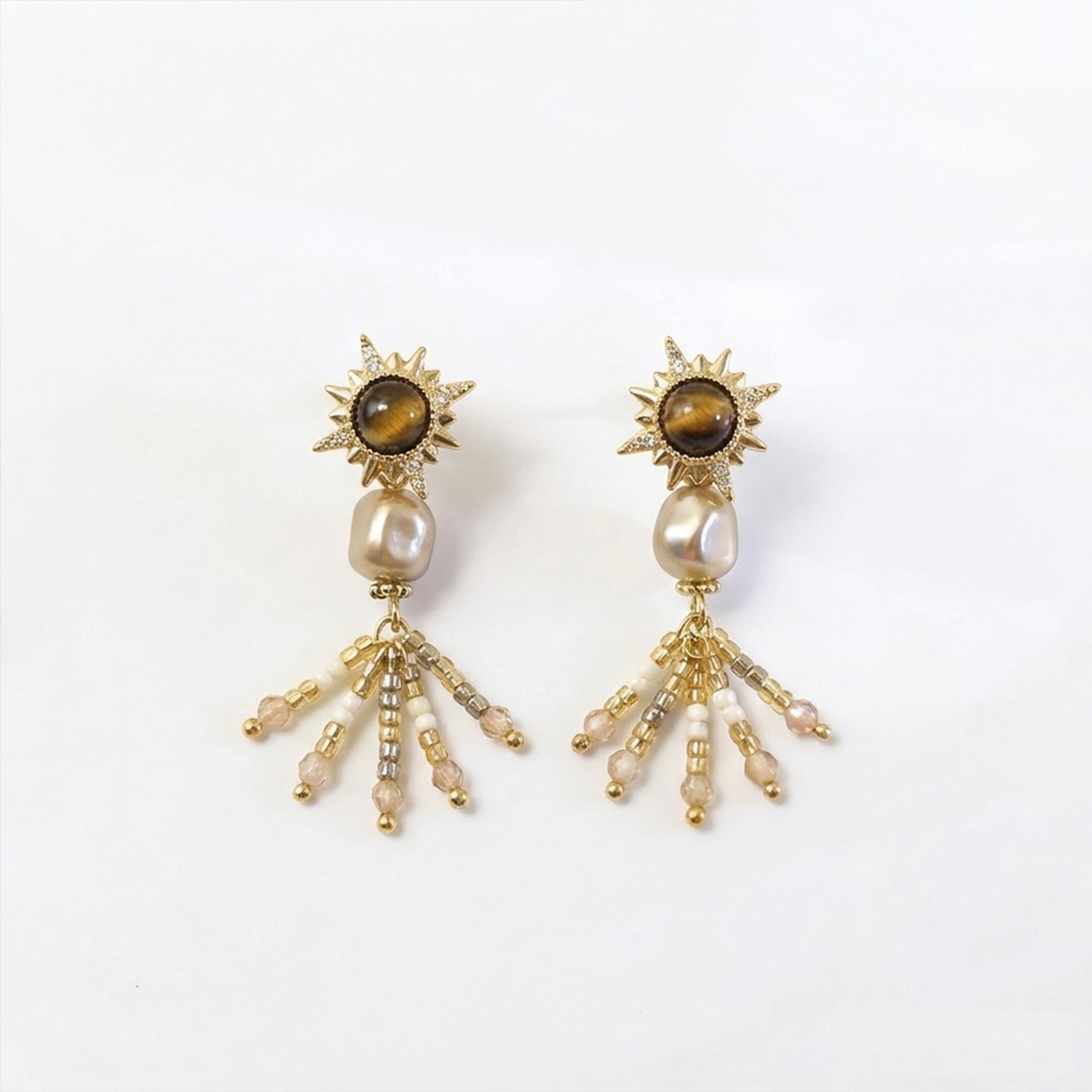 Boho-Chic 18K Gold-Plated Sun & Pearl Drop Earrings: Radiate Unique Style!